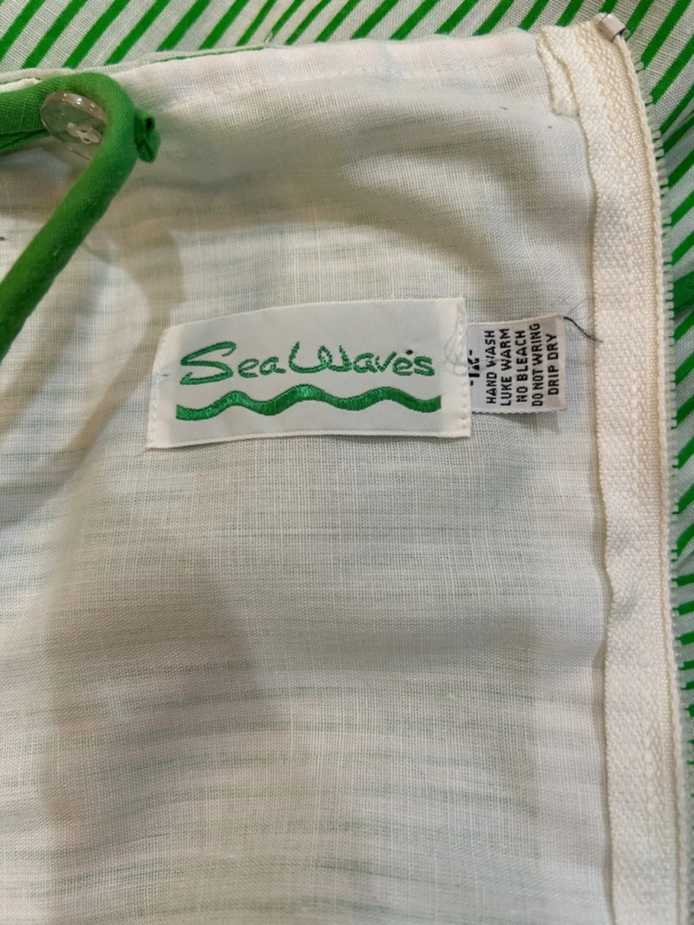 Vintage 70s 80s Green Striped Sundress Floral Embroidered Cottagecore M - Picture 7 of 10